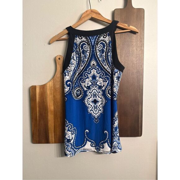 INC International Concepts blue white Floral Paisley Sleeveless Blouse XS - Picture 2 of 4
